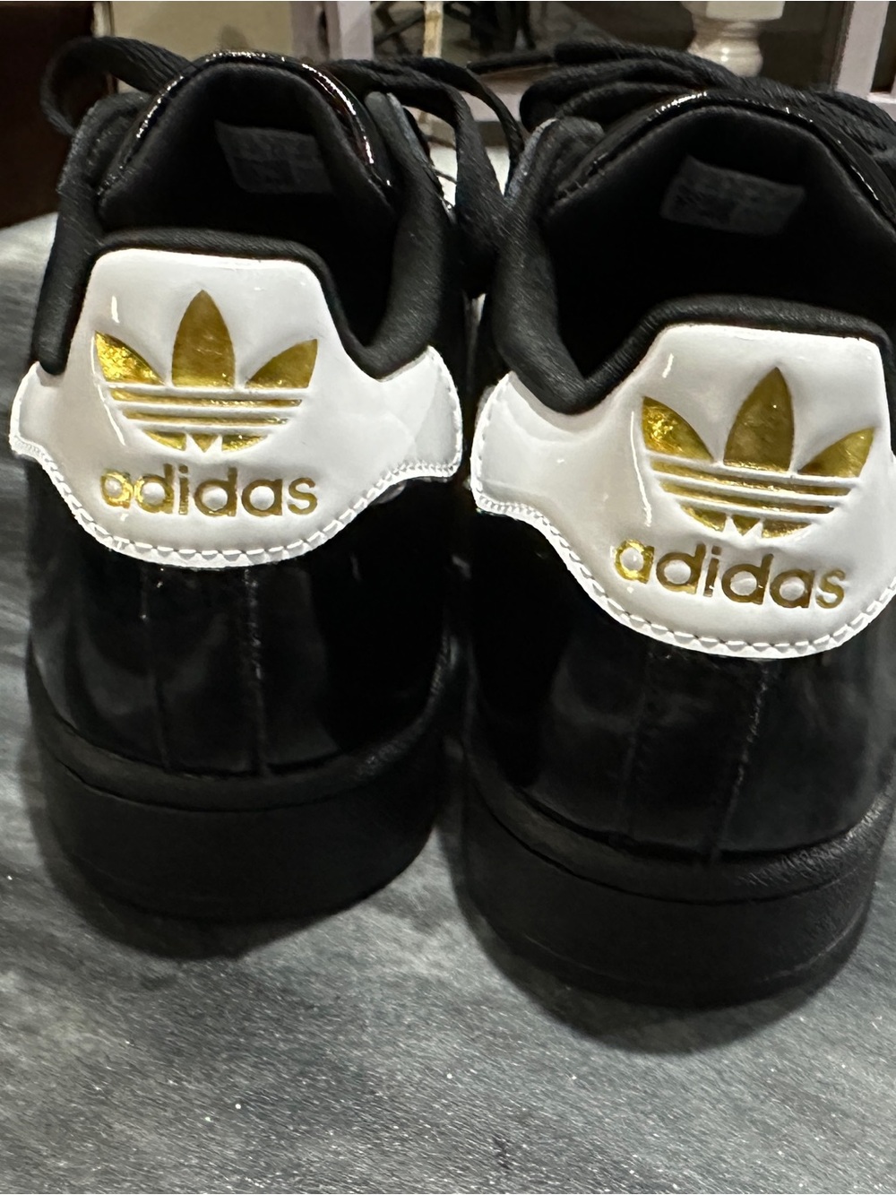 adidas Black White Gold Shell Toe Sneakers - Picture 3 of 7